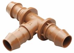 RAIN BIRD Tee: Drip Tee, 1/2 in and 5/8 in Drip Irrigation Tubing, Plastic, Brown, 1/2 in Dia, 4 PK (MPN BT50/4PKS). Key specifications — Brand: RAIN BIRD; Color: Brown; Compatible Product Type: 1/2 in and 5/8 in Drip Irrigation Tubing; Material: Plastic; Product Type: Drip Tee.