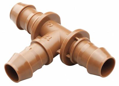 RAIN BIRD Tee: Drip Tee, 1/2 in and 5/8 in Drip Irrigation Tubing, Plastic, Brown - Faucet Connections, Couplings, Shut-Off Valves & Regulators