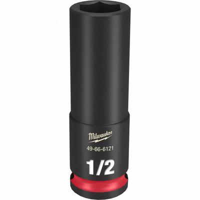 MILWAUKEE Deep Impact Socket: 3/8 in Drive Size, SAE, 1/2 in Socket Size, 6-Point - 3/8" Drive Impact Sockets