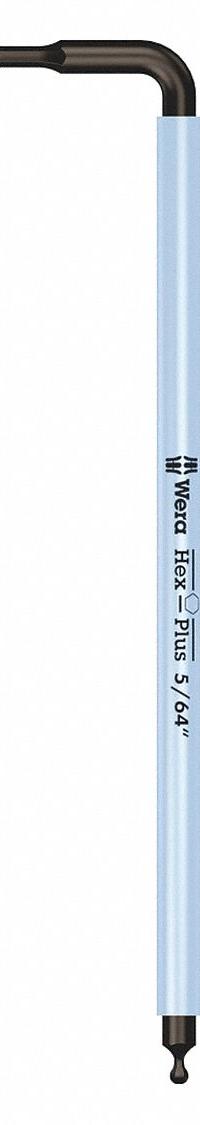 WERA Hex Key: 1 Ball Ends, 5/64 in Tip Size, SAE, Long, Alloy Steel, Black Oxide, 4 in Long Arm Lg (MPN 05022630001). Key specifications — attr1205521: WERA; attr1205526: Black Oxide.