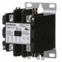 SIEMENS Definite Purpose Contactor: 2 Poles, 120V AC, 30 A, Non-Reversing, Std Contactor Frame Size (MPN 42BF15AF). Key specifications — Brand: SIEMENS; Coil Voltage: 110/110-120V AC; Mounting Style: Surface; Terminal Connection Type: Quick Disconnect and Screw/Box Lug; Maximum Voltage Rating: 600V AC; Series: 42 Series; Phase: Single; Main Pole Contact Form: 2NO.