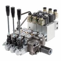 HYDRO CUSTOM Hydraulic Directional Control Valve: Four-Way / Three Positions, 13 gpm Flow Rate - Max (MPN 228323). Key specifications — Port Connections: Outlet; Spool Action: Spring Center To Neutral; Work Connection Size: #8; Work Connection Type: SAE O-Ring Boss; Brand: HYDRO CUSTOM; Pressure Connection Size: #10.