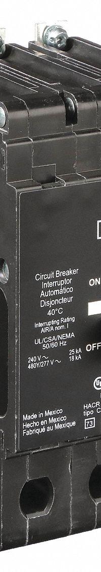 SQUARE D Miniature Circuit Breaker: 40 A, 277/480V AC, Three Phase, 18kA at 277/480V AC, 3 Poles (MPN EDB34040). Key specifications — Phase: Three; Amps: 40 A; AC Voltage Rating: 277/480V AC; Max. AIR Rating: 18kA at 277/480V AC; For Use With: Square D NF Panelboards; Brand: SQUARE D.