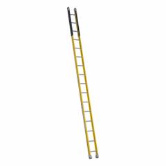WERNER Straight Ladder: 16 ft Ladder Size, Fiberglass, 375 lb Load Capacity, 40 lb Wt, 16 Rungs (MPN M7116-1). Key specifications — Color: Yellow; Brand: WERNER; Included Features: Side Rail Bumpers; Shoe Type: Slip-Resistant.