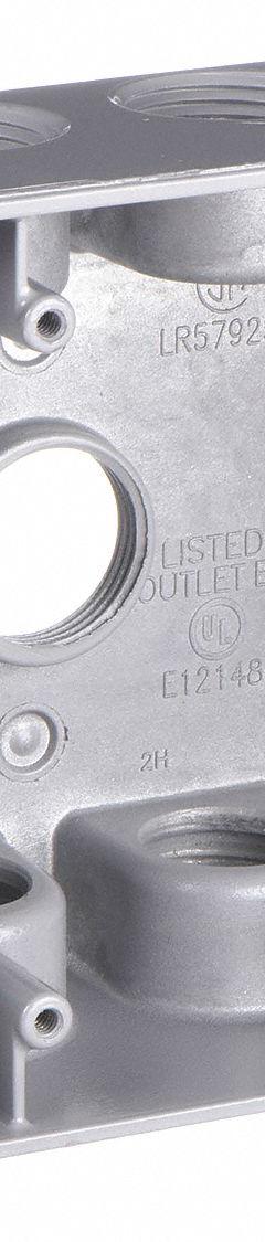 BELL Electrical Box: Aluminum, Square, 2 Gangs, 3/4 in Hub Size, 31 cu in Capacity, Gray (MPN 5345-0). Key specifications — Color: Gray; Brand: BELL.
