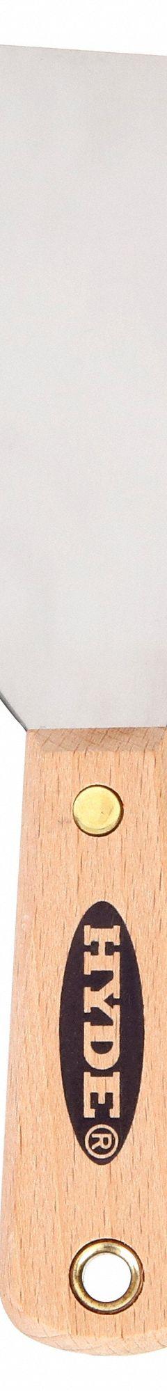 HYDE Joint Knife: Bld. Mat. Carbon Steel, Hdl. Mat. Hardwood, Flex, Straight Bld. Shape (MPN 07360). Key specifications — attr1004902: HYDE; attr1012057: Full; attr1014703: Wood; attr1017570: Standard End; attr1029655: Straight; attr1034073: Straight.