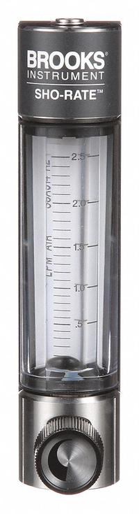 BROOKS Mechanical Flowmeter: Flow Meter, Scale, Variable Area, Panel Mount, Vertical, Liters, FNPT (MPN 1250AD6051ALSVV). Key specifications — Display Type: Scale; O-Ring Material: Viton; Includes Flow Rate Adjustment Knob: Yes; Includes Pressure Guage: No; Mounting Orientation: Vertical; Unit Of Measure: Liters; Brand: BROOKS; Accuracy: +/-5%.