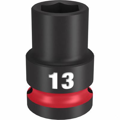MILWAUKEE Standard Impact Socket: 1/2 in Drive Size, Metric, 13 mm Socket Size, 6-Point - 1/2" Drive Impact Sockets