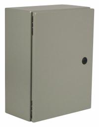 WIEGMANN Enclosure: Steel, 20 in x 24 in x 8 in, NEMA 12/13/3R/4, Solid Cover, Hinged (MPN N412202408C). Key specifications — Closure Method: 1/4-Turn Latch; Brand: WIEGMANN; Knockouts: Not Included.