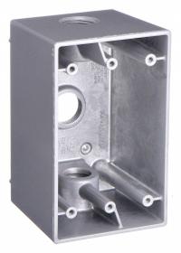 BELL Electrical Box: Aluminum, Rectangular, 1 Gangs, 1/2 in Hub Size, 22.5 cu in Capacity, Gray (MPN 5385-0). Key specifications — Color: Gray; Brand: BELL.