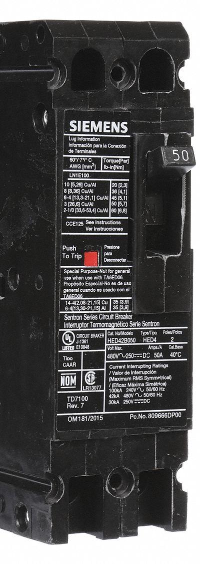 SIEMENS Molded Case Circuit Breaker: 50 A Amps - ED-Frame Siemens Molded Case Circuit Breakers