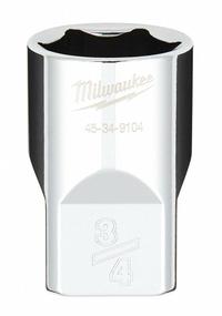 MILWAUKEE Standard Socket: SAE, 1/2 in Drive Size, 3/4 in Socket Size, 6-Point, Std, Chrome (MPN 45-34-9104). Key specifications — attr1204417: MILWAUKEE; attr1204392: Chrome.