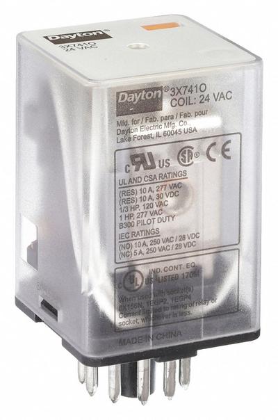 Dayton General Purpose Relay: Socket Mounted, 10 A Current Rating, 24V AC, 3PDT - Socket-Mounted Relays