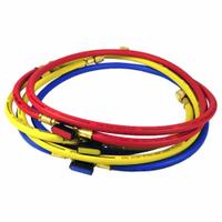 PRO-SET Hose: 5 ft Lg, 0° Angle, Blue/Red/Yellow, Nylon, 3 Hoses, Ball Valve (MPN HP5L). Key specifications — Brand: PRO-SET; Includes Valve: Yes.