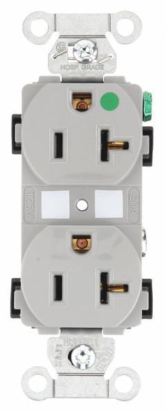 BRYANT Receptacle: Hospital Grade Fed. Spec., Duplex, 5-20R, Gray, 125V AC, 20 A, 2 Pole / 3 Wire (MPN 8300HBGRY)