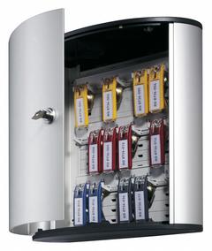Key Box: 18 Key Capacity, Single Key Lock, Aluminum, Gray, 11 in Ht, 11 7/8 in Wd, 4 5/8 in Dp (MPN 195123). Key specifications — Brand: DURABLE; Finish: Brushed Aluminum; Includes Key Tags: Includes Key Tags; Includes Mounting Hardware: Mounting Hardware Included; Color: Gray; Mounting Location: Wall; Material: Aluminum.