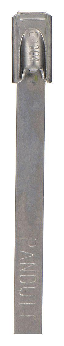 PANDUIT Cable Tie: 5 in Nominal Lg, 1 in Nominal Max. Bundle Dia., 0.18 in Wd, Silver, 2, 100 PK (MPN MLT1S-CP). Key specifications — Brand: PANDUIT; Locking Style: Retained Tension, Radial Seal; Color: Silver.