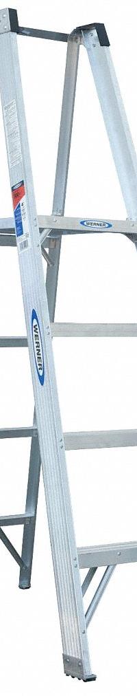 WERNER Platform Stepladder: 4 ft Ladder Size, Aluminum, 300 lb Load Capacity, 17 lb Wt (MPN P374). Key specifications — Brand: WERNER; Included Features: Guard Rail.