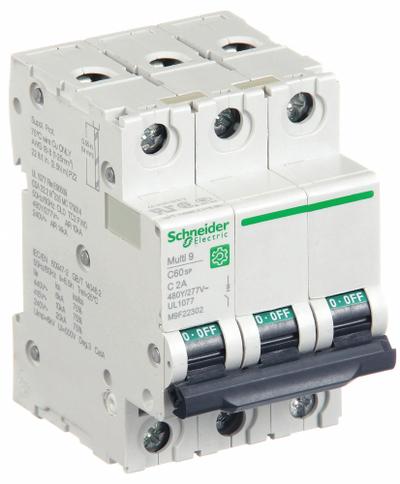 SCHNEIDER Supplementary Protector: 2 A Amps, 14kA at 240V AC, Screw Clamp - C-Curve, 3-Pole UL1077 DIN Rail-Mount Supplementary Protectors