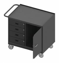 DURHAM MFG Mobile Cabinet Workbench: 36 in x 24 in, Steel, 1,200 lb Overall Load Capacity, Gray (MPN 3121-95). Key specifications — Included Components: Handle on Side; Assembly: Fully Assembled; Brand: DURHAM MFG.