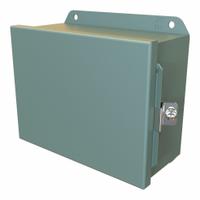 HAMMOND Electrical Enclosure: Steel, 6 in x 8 in x 4 in, NEMA 12/13/3R/4, Solid Cover, Hinged (MPN HJ683HLP). Key specifications — Closure Method: Clamps; Brand: HAMMOND; Knockouts: Not Included.