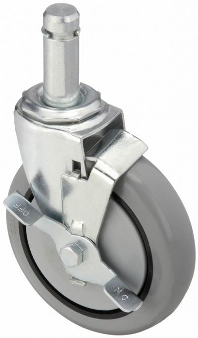 APPROVED VENDOR Stem Caster: Swivel, Side Brake, 5 in Wheel Dia., 1 1/4 in Wheel Wd - NSF-Listed Sanitary Friction-Ring Stem Casters