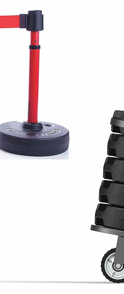 BANNER STAKES Belt Barrier System: 42 in Post Ht - Mobile Retractable Belt Barrier Systems