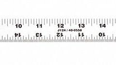 JOHNSON LEVEL Rule: J124, 2 ft, 0.06 in Thick, 1/16 in, Anodized, Black, Semi-Flex, Beveled Edge. Key specifications — attr939978: 1/16 in; attr934745: JOHNSON LEVEL; attr944508: Horizontal; attr944509: Anodized; attr939993: Decimal; attr986193: Etched.
