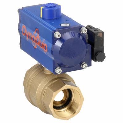 DYNAQUIP CONTROLS Pneumatically Actuated Two-Way Ball Valve: 2 in Size, Brass - Brass Pneumatically-Actuated Ball Valves