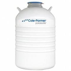 COLE-PARMER Cryogenic Dewar: 35 L Capacity, 18 1/4 in Overall Dia, 27 1/2 in Overall Ht, Aluminum (MPN 4426057). Key specifications — Brand: COLE-PARMER; Material: Aluminum; Includes: Trolleys; Included Safety Features: Lockable.