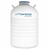 COLE-PARMER Cryogenic Dewar: 35 L Capacity, 18 1/4 in Overall Dia, 27 1/2 in Overall Ht, Aluminum (MPN 4426057). Key specifications — Brand: COLE-PARMER; Material: Aluminum; Includes: Trolleys; Included Safety Features: Lockable.