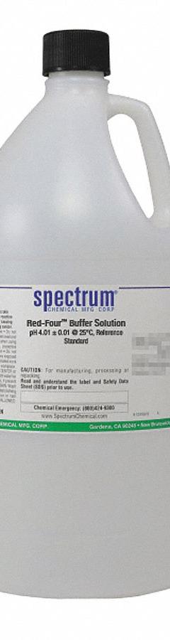 SPECTRUM Buffer - Red-Four: Lab, 4 L Volume, Liquid, pH 4.01 +/- 0.01 @ 25°C, Plastic, Jug, 1 (MPN B1163-4LTPL). Key specifications — Brand: SPECTRUM; CAS Number: 94-13-3; Chemical Family Type: Buffer; Chemical Grade: Lab; Concentration: pH 4.01 +/- 0.01 @ 25°C; Container Material: Plastic; Container Type: Jug; Form: Liquid.