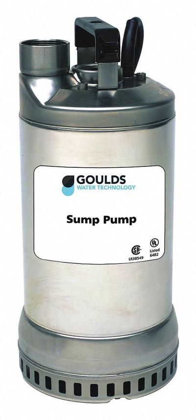 GOULDS Plug-In Utility Pump: 1 hp, 3/8 in Max. Dia. Solids, Continuous Duty, 230V AC - Heavy-Duty Submersible Electric-Operated Dewatering Pumps