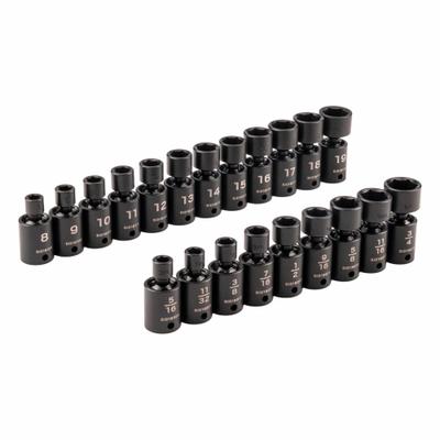 TEKTON Flex Impact Socket Set: 3/8 in Drive Size, 21 Pieces, (0) 6-Point - SAE & Metric Flex Impact Socket Sets