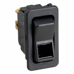 EATON Lighted Rocker Switch: 2 Positions, SPST, Off/Momentary On (MPN 8005K37N113V52). Key specifications — AC Contact Rating: 10 A @ 250 V; DC Contact Rating: 15 A @ 28 V; Horsepower: 3/4 hp @ 250 V; Operator Illumination: Illuminated; Switch Color: Black; Terminal Connection Type: Screw Terminals; Includes Lamp Module: Lamp Module Included; Includes Lens: No Lens Included.