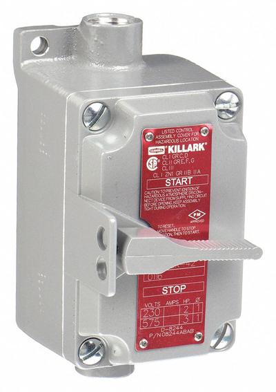 HUBBELL KILLARK Motor Starter Switch: 1 Gang, 2 Poles, 20 A, 0.5 in Hub Dia - Enclosed Hazardous-Location Manual Motor Switches