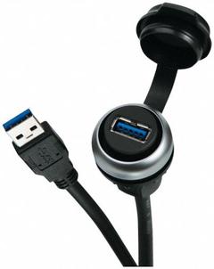 MURRELEKTRONIK Modlink USB Pass-Through: MSDD, Data Transfer, Polyamide/PVC, -5°C to 70°C, USB 3.0 (MPN 4000-73000-0150000). Key specifications — Connector Type: USB 3.0; Mounting Type: Panel Cutout; Housing Material: Polyamide; PVC; Housing Color: Silver; IP Rating: IP65; Series: MSDD; Connector Gender: Female.
