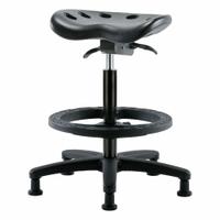 Tractor Stool: Polyurethane, Ht Range 22 1/2 in to 32 in, 17 in Seat Wd, 14 in Seat Dp, 5 Glides (MPN PTHBST-RG-BF-RG-BLK). Key specifications — Brand: APPROVED VENDOR; Foot Support: Yes; Base Material: Fiberglass; ESD-Safe: Not ESD Safe; Number of Casters: 0.