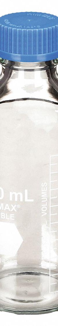 KIMBLE Media Bottle: 1 L, Screw-On, GL 45, 225 mm, Colorless, Closure Included, Wide Mouth Size (MPN 14395-1000). Key specifications — Closure Type: Screw-On; Mouth Size: Wide; Screw Closure Size: GL 45; Brand: KIMBLE; Body Color: Colorless.