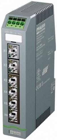 MURRELEKTRONIK Ethernet switch: Managed, DIN Rail, 6 Ports, RJ45, 1000 mbps/Ethernet/Gigabit, IP20 (MPN 58822). Key specifications — Port Type: RJ45; Manufacturer Part Number: 58822; Brand: MURRELEKTRONIK; Features: Auto-Negotiation; IP Rating: IP20; Product Type: Ethernet Switch; Maximum Input Voltage: 30V DC; Mounting Location: DIN Rail.