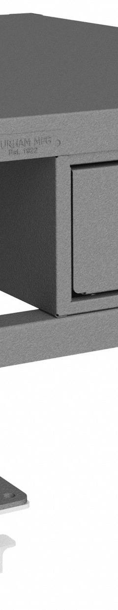 DURHAM MFG Work Table: Fixed Ht, Steel, 26 3/4 in x 39 1/4 in, 2,000 lb Overall Load Capacity (MPN MTDM243618-2K195). Key specifications — Unit Type: Not Expandable or Modular; Assembly: Fully Assembled; Wheel Material: Phenolic; Frame Material Finish: Powder Coated; Drawer Depth: 19-1/4 in; Drawer Height: 4-15/16 in; Mobility: Casters; Drawer Width: 13-5/16 in.