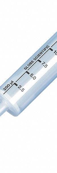 GLOBE SCIENTIFIC Dispenser Syringe Tip: Sterile, 1,250 ul Capacity, Bulk Bag, No Filter, Clear, 100 (MPN 3929S). Key specifications — Autoclavable: Not Autoclave Compatible; Brand: GLOBE SCIENTIFIC; Color: Clear; Disposability: Single-Use; Material: Polypropylene; Sterility: Sterile; For Pipette Type: Repeat Volume Pipettor; Includes Filter: No Filter.