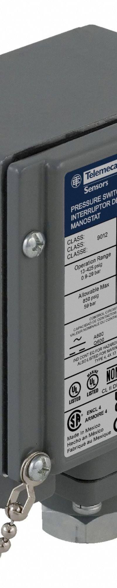 TELEMECANIQUE SENSORS Pressure Switch: 13 psi – 425 psi - Liquid- & Corrosion-Resistant Machine Tool Pressure Switches