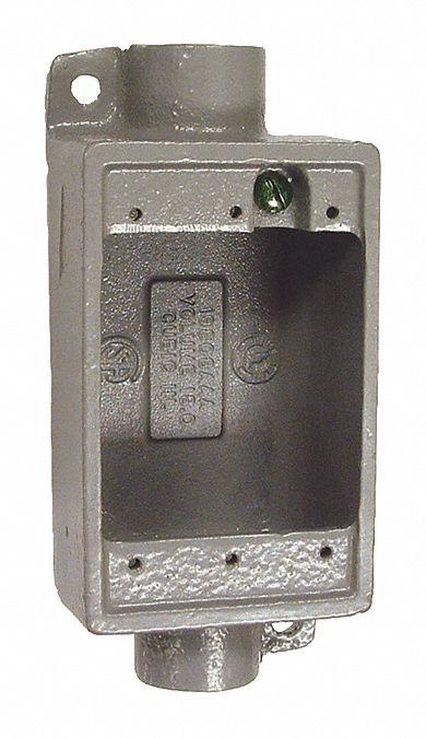 HUBBELL KILLARK Device Box: Iron, Rectangular, 1 Gangs, 1 in Hub Size, 18 cu in Capacity - Iron Weatherproof Electrical Boxes