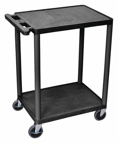 APPROVED VENDOR Utility Cart: 300 lb, 2 Shelves, 24 in L x 18 in W Self, Black - Light-Duty Carts With Brake