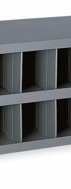 DURHAM MFG Pigeonhole Bin Unit: 34 in x 12 in x 12 in, 16 Compartments, 4 in x 11 7/8 in x 5 1/8 in (MPN 353-95). Key specifications — attr7229: Steel; attr38869: DURHAM MFG; attr38873: Gray.