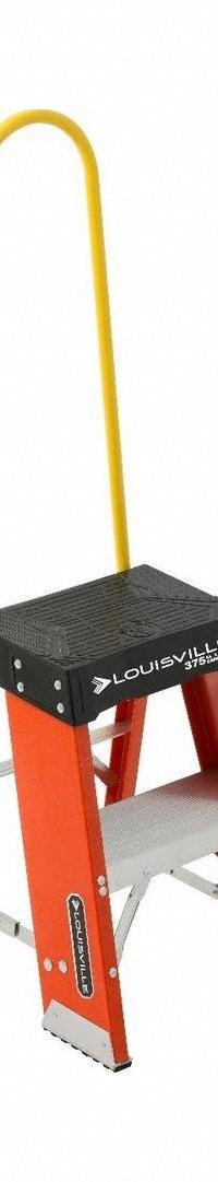 LOUISVILLE LADDER Step Stool: 2.3 ft Overall Ht, 300 lb Load Cap, 2 Steps, Fiberglass, Unassembled (MPN FY8002-S55S56). Key specifications — Product Type: Step Stool; Stacking: Not Stackable; Brand: LOUISVILLE LADDER; Color: Orange; Feet Material: Rubber; Feet Type: Slip-Resistant; Folding: Foldable; Includes Handrails: Handrails Included.