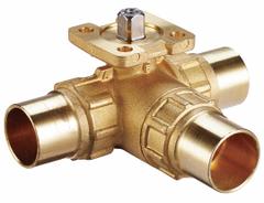 HVAC Control Ball Valve: 3-Way, 1 in Sweat, 18.7 CV Flow, 9.4 Bypass CV Flow, 200 psi Close-off (MPN VG1875CP). Key specifications — Ball Material: Stainless Steel; Body Material: Brass; For Media: Water.