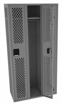 TENNSCO Wardrobe Locker: 36 in x 18 in x 78 in, Ventilated, 1 Tiers, 3 Units Wide, Padlock Hasp (MPN VSL-121872-CMED GRAY). Key specifications — Brand: TENNSCO; Locker Color: Gray; Door Type: Ventilated; Locker Material: Steel; Assembled: Assembled; Number Plate Included: Yes.