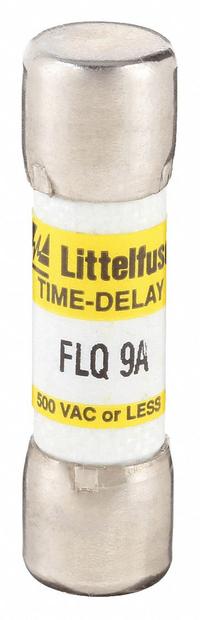 LITTELFUSE Fuse: FLQ Series, Midget, Time-Delay, 9 A, 500 V AC, 300 V DC, 13/32 in x 1 1/2 in (MPN FLQ009). Key specifications — Series: FLQ; Brand: LITTELFUSE.